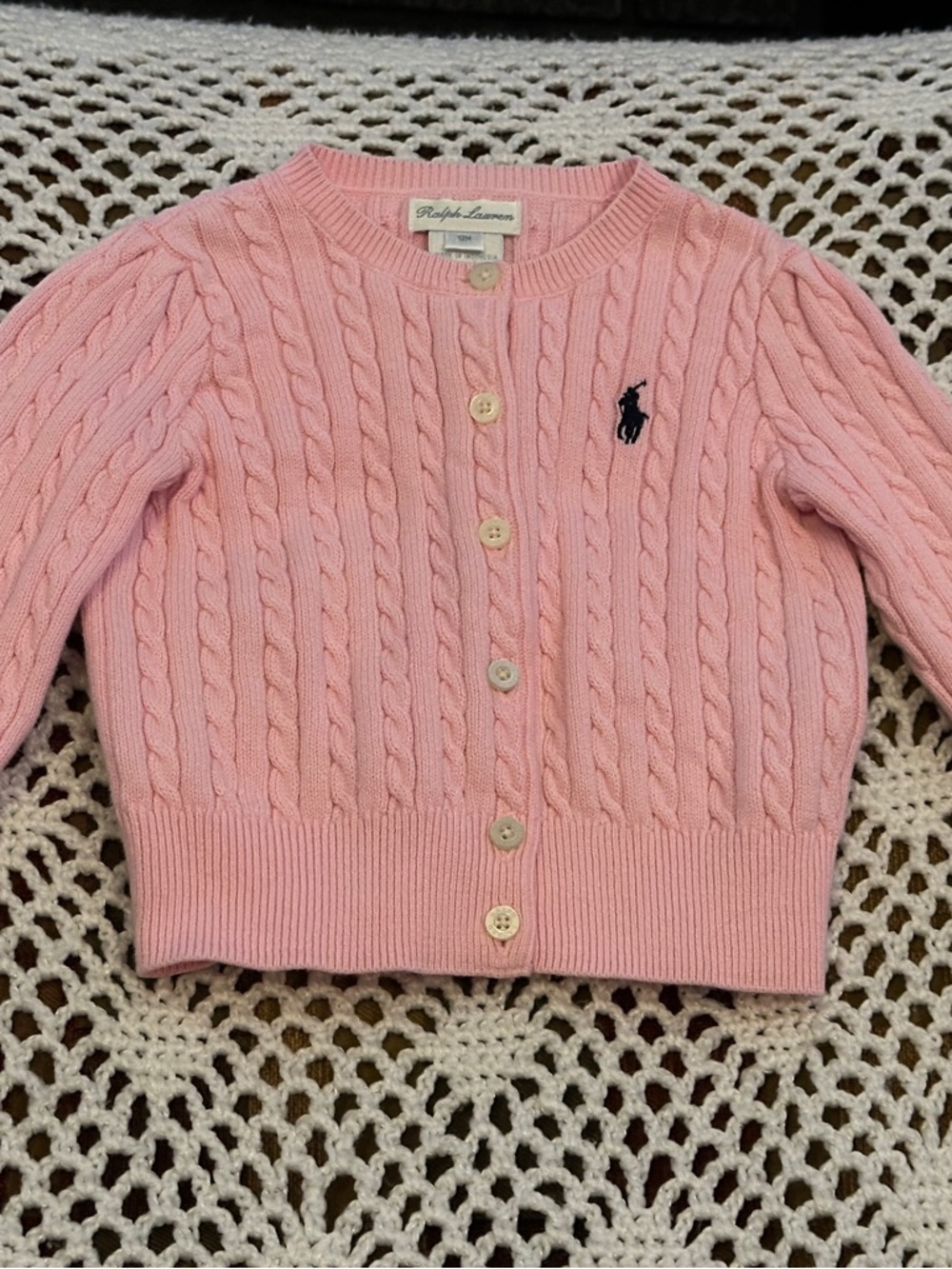 Ralph Lauren Soft Pink Cable-Knit Cardigan, 100% cotton, 12 months